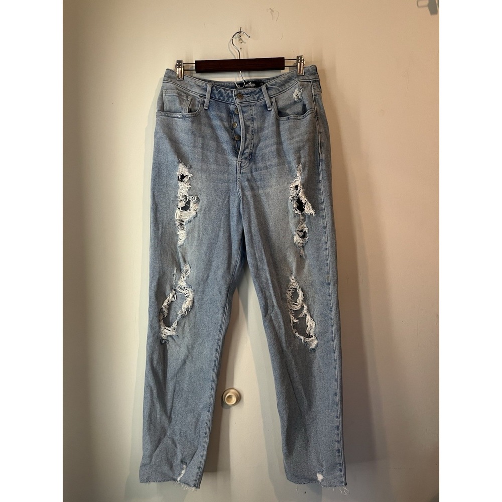 Hollister High‎ Rise Vintage Straight Stretch Jeans Juniors 13 Long Distressed